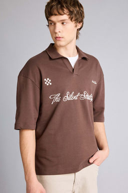 Loose F_t Slogan Bask_l_ Sweatshirt Kuma__ Polo Yaka Ti__rt - Defacto фото 3