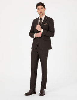 Kahverengi Slim Fit _izgili Tak_m Elbise