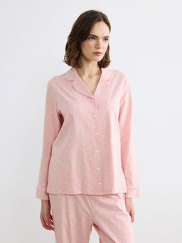 G?mlek Yaka Kalp Bask?l? Kad?n Pijama Tak?m?