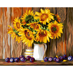 Картина по номерам на холсте "Подсолнухи и сливы" 40*50см (КХ_44144) ТРИ СОВЫ, с акриловыми красками