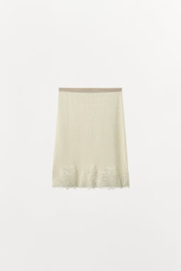 FALDA MIDI PUNTO ENCAJE BORDADOS / Crudo - Zara фото 8