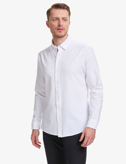 Beyaz Dokulu Regular Fit K_sa Kollu G_mlek
