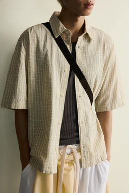 CAMISA BOXY FIT CUADROS / Blanco / Verde