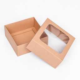 Цена за 5 шт. Коробка складная, крышка-дно, с окном, крафт, 15 х 15 х 6,5 см,