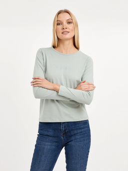 футболка женская с длинным рукавом и надписью из страз