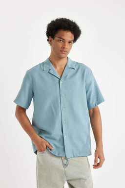 Рубашка обычного кроя с открытым воротником и короткими рукавами - Defacto фото 4