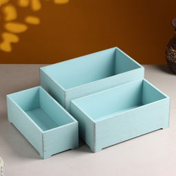 Набор ящиков деревянных Прованс 3 в 1 (25х14,5х10; 23х12,5х9; 21х10х8)см Серо-голубой