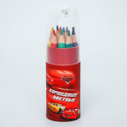 Карандаши цветные с точилкой в тубусе МИНИ, 12 цветов, Тачки, Тачки