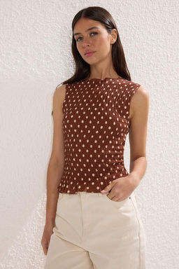 Trendyolmilla Cok Renkli Soyut Bask?l? Burumcuk Fitted/Vucuda Oturan Gipeli Esnek Orme Bluz TWOSS25BZ00464  фото 2