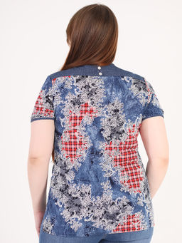 Футболка СИМАН с цветами и принтом клетка - Almond фото 3