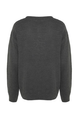 Antrasit Oversize Fit Genis Kal?p Bisiklet Yaka Basic Triko Kazak TMNAW23KZ00189