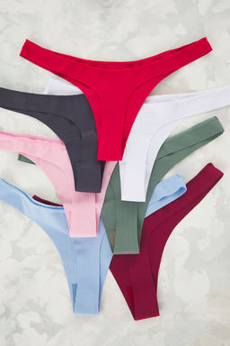 K?rm?z?-Cok Renkli 7li Paket Dikissiz/Iz Yapmaz Lazer Kesim Micro Tanga Orme Kulot THMSS25KU00036