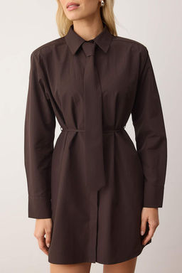 Beyaz-Gri Cizgili Kravat Detayl? Mini Dokuma Elbise TWOAW26EL00279 - Trendyolmilla фото 7