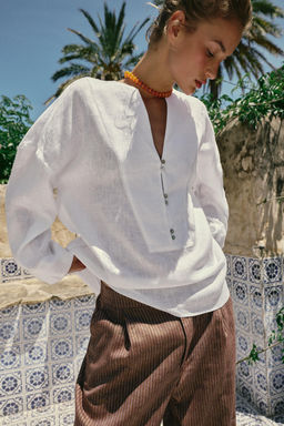 CAMISA KIMONO 100% LINO / Blanco