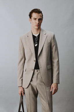 BLAZER TRAJE CONFORT CON LANA / Gris / Beige - Zara фото 2