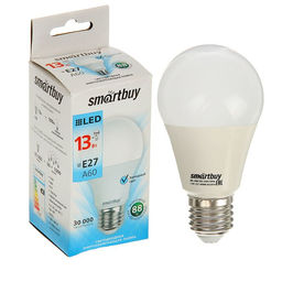 Цена за 2 шт. Лампа cветодиодная Smartbuy, E27, A60, 13 Вт, 4000 К, дневной белый свет