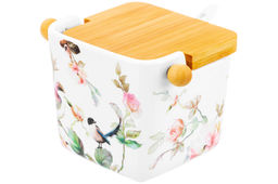Банка д/сыпучих продуктов 250 мл 12*9,5*9 см Певчие птички+ложка+откидная бамбук.крыш (без золота) - Elan gallery фото 18