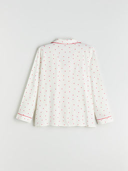 G?mlek Yaka Kalp Desenli Kad?n Pijama ?st?