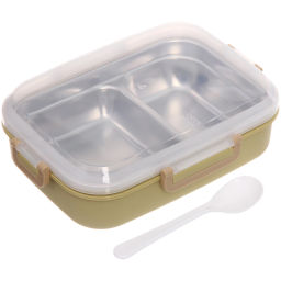 Ланч-бокс пластиковый "SEGRETO" (2отделения с ложкой) 20*15*7см оливковый