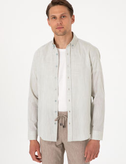 _a_la Keten G_r_n_ml_ Slim Fit Uzun Kollu G_mlek