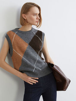 Bisiklet Yaka Baklava Desenli Kad?n Triko S?veter