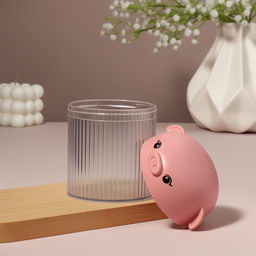 Цена за 2 шт. Органайзер для ватных палочек «Хрюшка», с крышкой, d=7.7×10.3 см, розовый, прозрачный