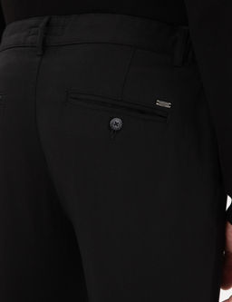 Siyah Slim Fit Beli Lastikli Ba_c_kl_ Kanvas Pantolon