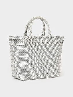 Сумка плетёная, 30×15×35 см, пластик, белая с чёрным