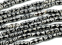 Бусины Дзи "Восемь глаз" из агата бочонок 10*30мм, цвет черно-белый, 29см, 10 бусин Радуга камня