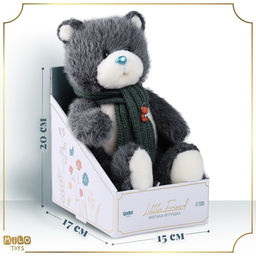 Мягкая игрушка на новый год Little Friend, мишка с зелёным шарфом, цвет темно-серый , 23 см
