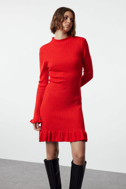 TRENDYOLMILLA K?rm?z? Mini Triko Etek Ucu Detayl? Elbise TWOAW24EL00468 фото 18