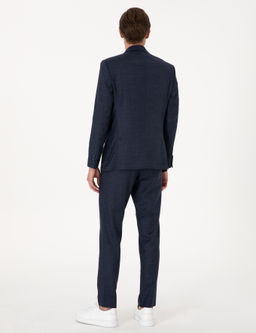 Lacivert Ex. Slim Fit Y_n Kar___ml_ Ekose Tak_m Elbise