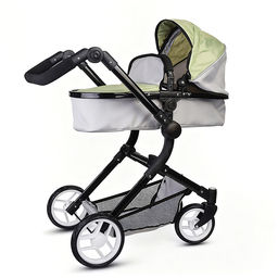 Коляская кукольная металлическая, прогулочная, с корзиной, серо-зеленая