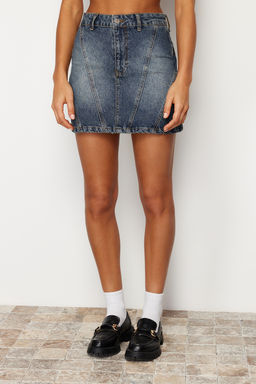 TRENDYOLMILLA Koyu Mavi More Sustainable Soluk Efekt Vintage Yuksek Bel Mini Denim Etek TWOSS24ET00082 фото 8