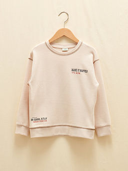 Bisiklet Yaka Bask?l? Uzun Kollu Erkek ?ocuk Sweatshirt