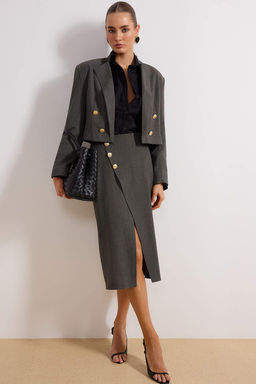 Antrasi Dugme Detayl? Crop Astarl? Vatkal? Blazer Ceket TWOSS26BC00023