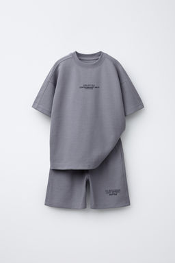 SLOGAN INTERLOCK T-SHIRT AND BERMUDA SHORTS SET