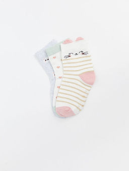 Bask?l? K?z Bebek Soket ?orap 3l?