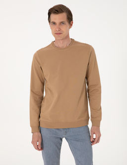 A__k Kahverengi 2 _plik Regular Fit Bisiklet Yaka Basic Sweatshirt