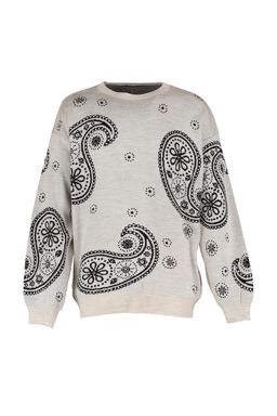 Trendyolmilla Man Bej Oversize Sal Desenli Bisiklet Yaka Triko Kazak TMNAW23KZ00104  фото 6