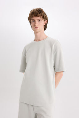 %100 Pamuk Boxy Fit Bisiklet Yaka K_sa Kollu Ti__rt - Defacto фото 3
