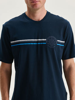 Bisiklet Yaka Bask?l? Penye Erkek Ti??rt