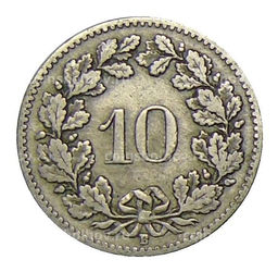 Монета 10 раппенов 1907 года Швейцария