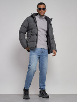 Куртка спортивная болоньевая мужская зимняя с капюшоном серого цвета 3111Sr - Wonderrman фото 13