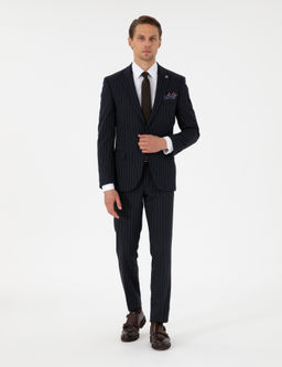 Lacivert Ex. Slim Fit _izgili Tak_m Elbise