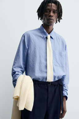 CREASED-EFFECT STRIPED FLOWING SHIRT - Zara фото 14
