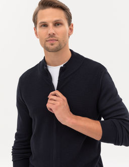 Lacivert Slim Fit Fermuarl_ Triko H_rka