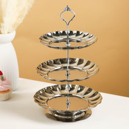 Этажерка - фруктовница круглая, 3 яруса, d=18/20/22 см, серебряная