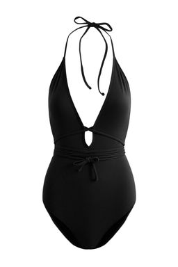 Siyah Derin V Yaka Kapl? Baglamal? High Leg Brazilian Mayo TBESS26MA00062