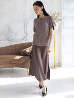 Джемпер с цельнокроенным коротким рукавом из хлопковой пряжи с пайетками - Vilatte фото 5